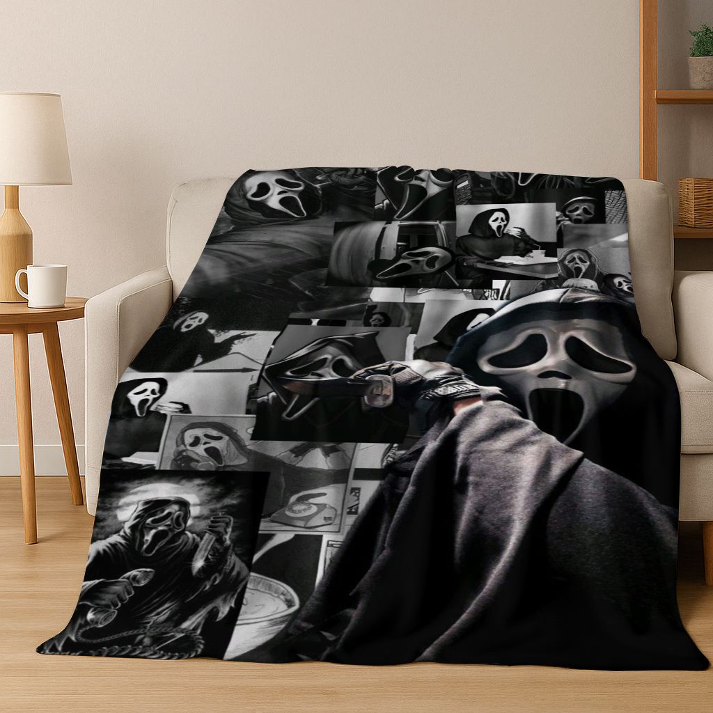 Manta de Franela de Personajes de Terror S-Grito Cara de Fantasma, Manta Suave Acogedora para Hogar Dormitorio Cama Sofá Cubierta de Picnic Regalo para Niños
