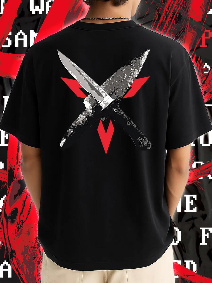 T-shirt with crossed tactical knives print on back L