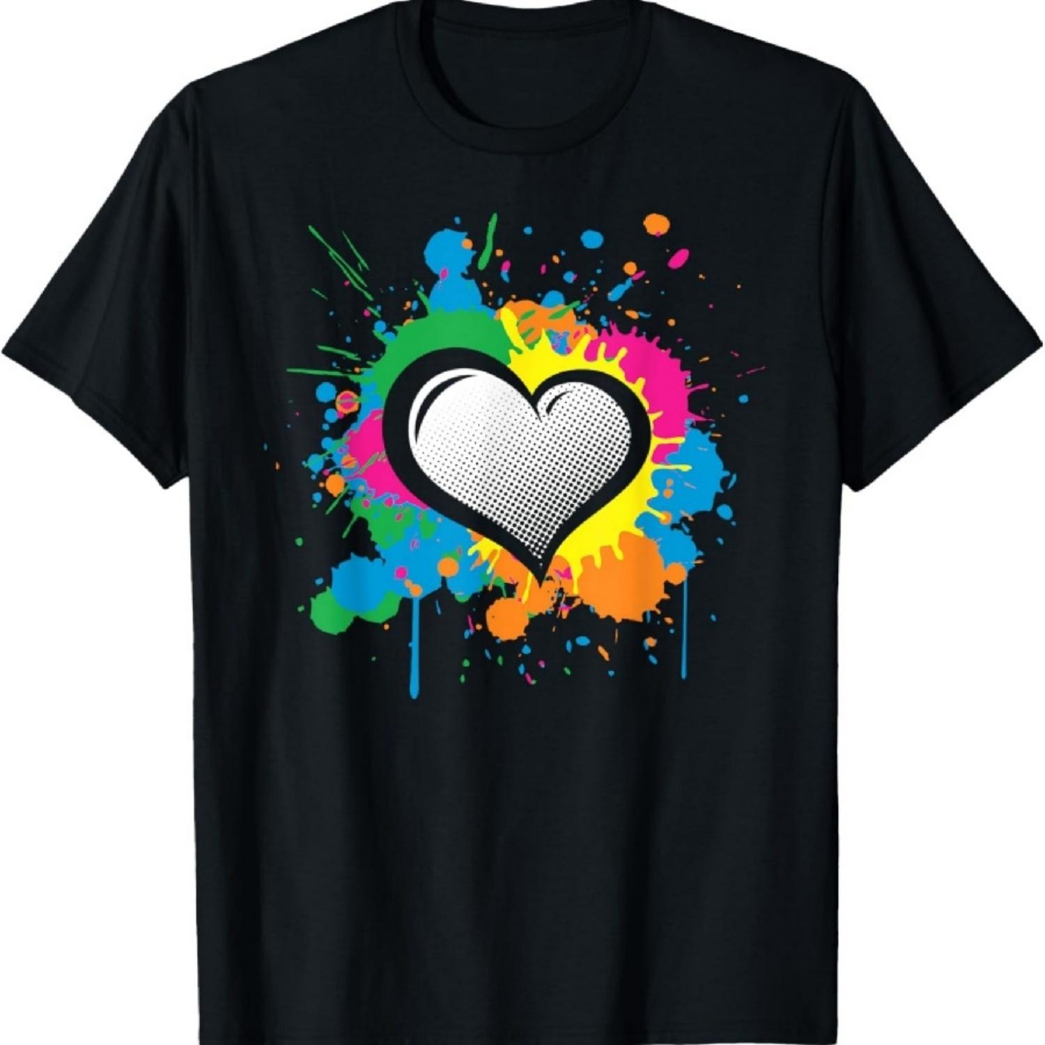 

Уникальная футболка с разноцветными брызгами краски в виде сердца любви XXXXXL чёрный
