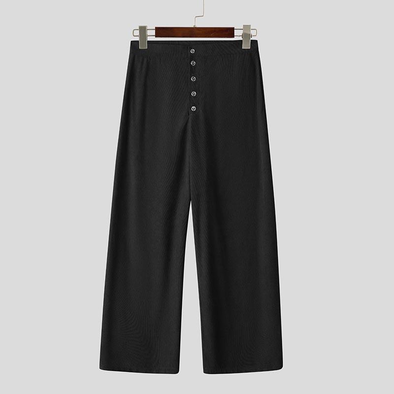 INCERUN Men Spring High Waist Buttons Solid Casual Long Chunky Pants Trousers 