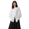 [ELLE] Women's Blouse, 100% Cotton, Lace Placket, Raglan Sleeves, Pleated Sleeves, White, Long Sleeves, Elegant, Stylish, Sizes S, M, L