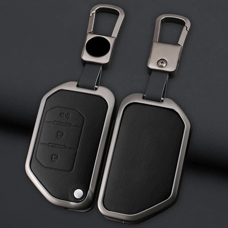 Interior Mouldings Car Flip Key Case Cover Shell Fob For Jeep Gladiator JT Sahara JLU Wrangler JL Rubicon 2018 2019 Alloy Leathe