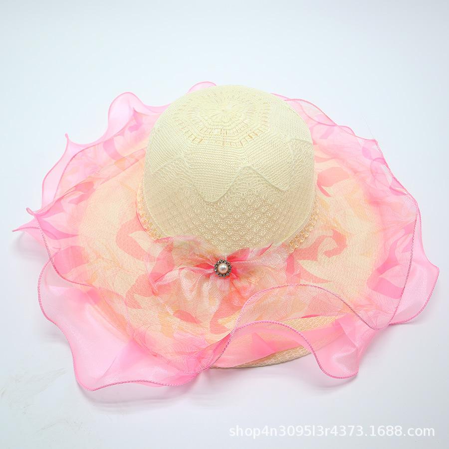 Summer straw hat big brim fashionable flower sweet seaside vacation beach breathable sun protection sun hat women's