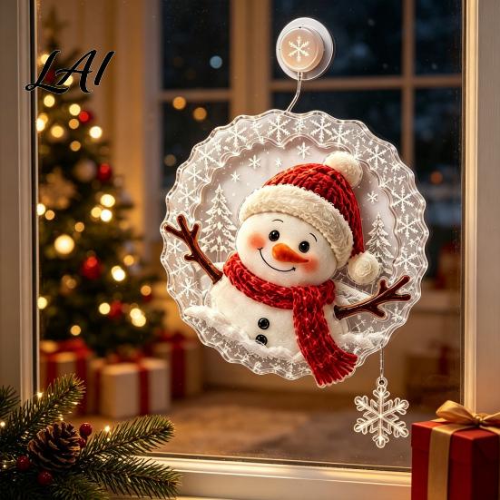 Soft Glow Window Light Christmas Suction Cup Light Santa Claus Xmas Tree Decorative Pendant Snowman Glass Ornament Holiday Party Acrylic Hanging