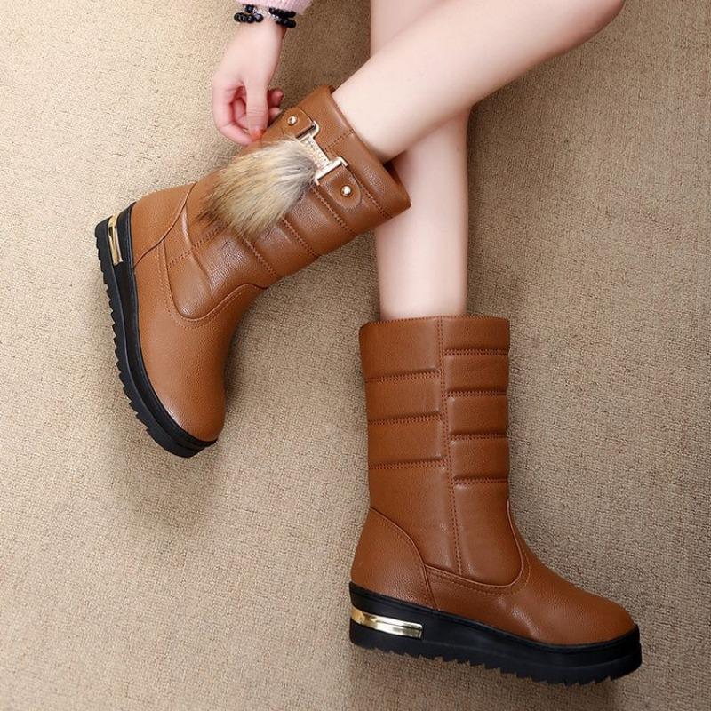 Buty dla Kobiety Futrzane Platforma Damskie Śniegowce Eleganckie na Średnim Obcasie Grube Białe do Połowy Łydki Cyrkonie Pół-Wysokie Pluszowe Y2k