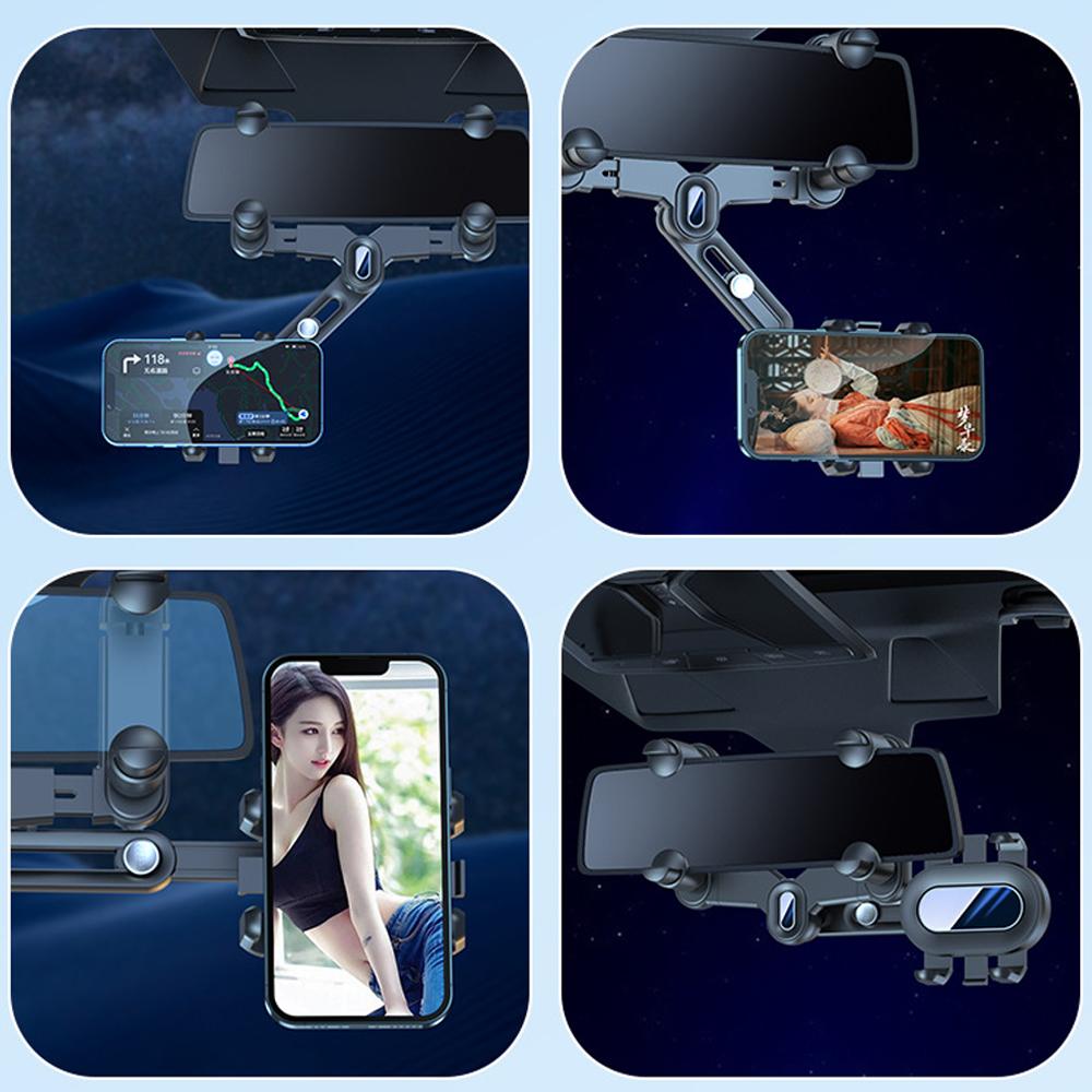 Car Phone Holder Rearview Mirror Phone Mount 360° Rotatable and Retractable Phone Stand Navigation