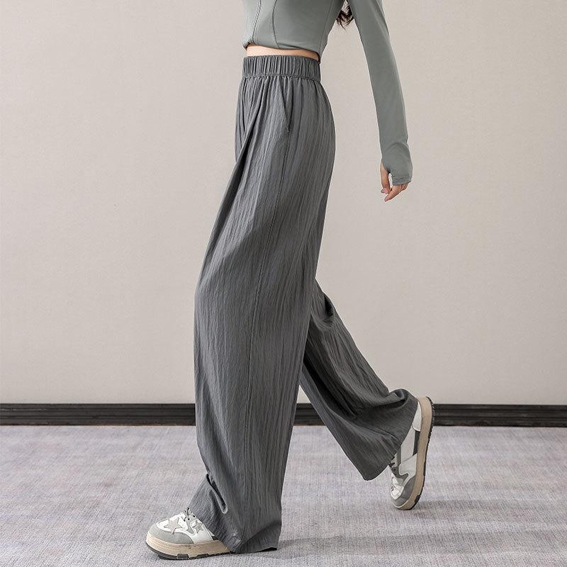 

Женский летний спортивный комплект из ледяного шелка с защитой от солнца: Брюки Ямамото с высокой посадкой, драпирующиеся, с широкими штанинами, 2024 Large