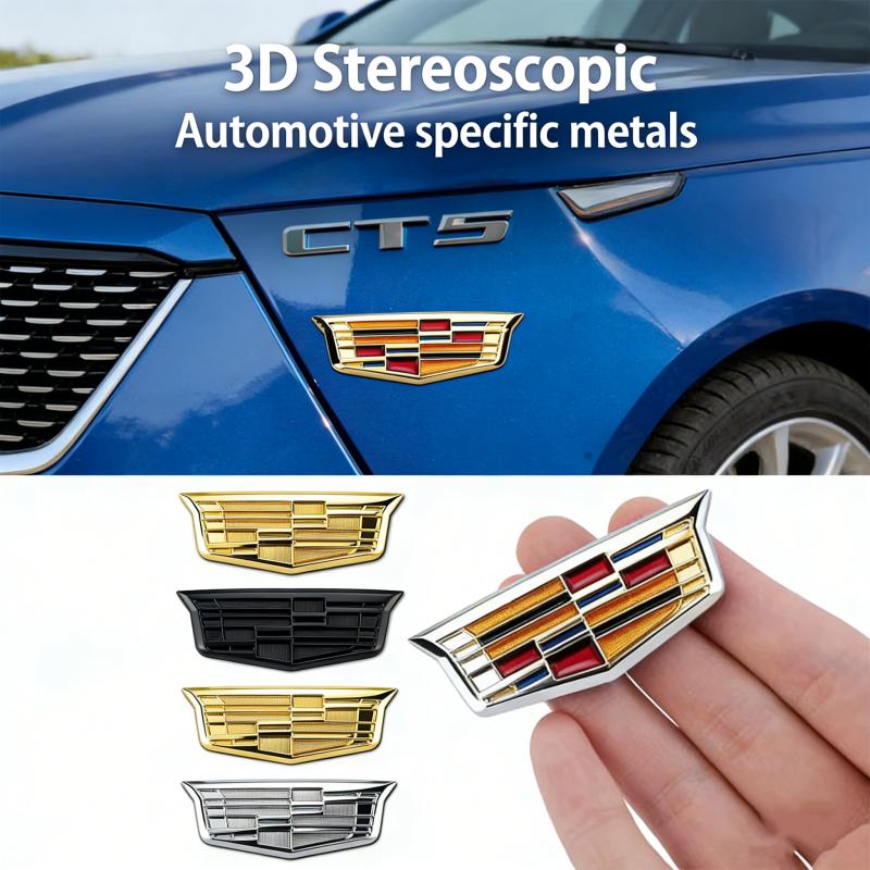 6.3cm 9.2cm Metal Alloy Car Trunk Emblem Side Body Sticker C-Pillar Label Window Badge Decoration for Cadillac XT5 ATSL XTS SRX