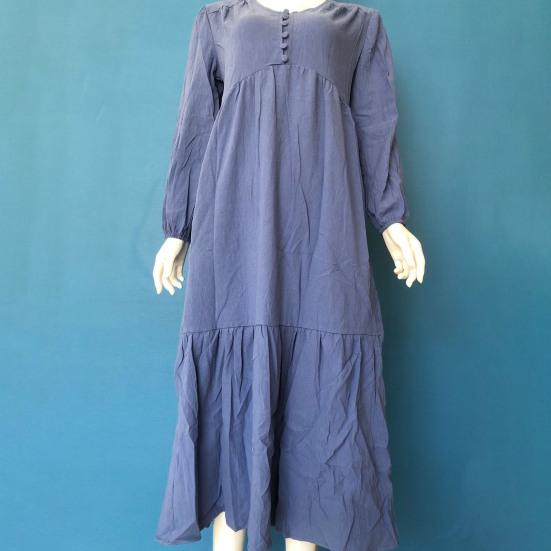 Women Bohemian Cotton Linen Dress Oversized V-neck Long Sleeve Swing Dress Pleated