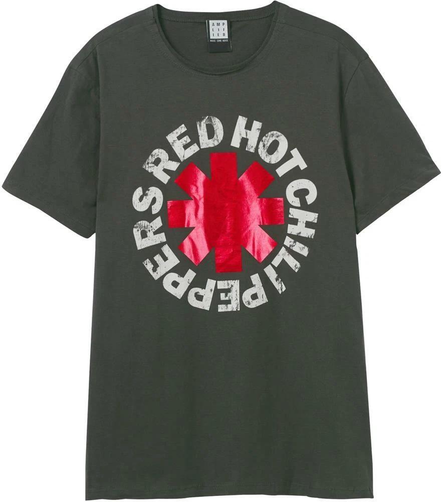 Amplified Unisex Tea Red Hot Chili Peppers Foil Logo Charocal Grey L