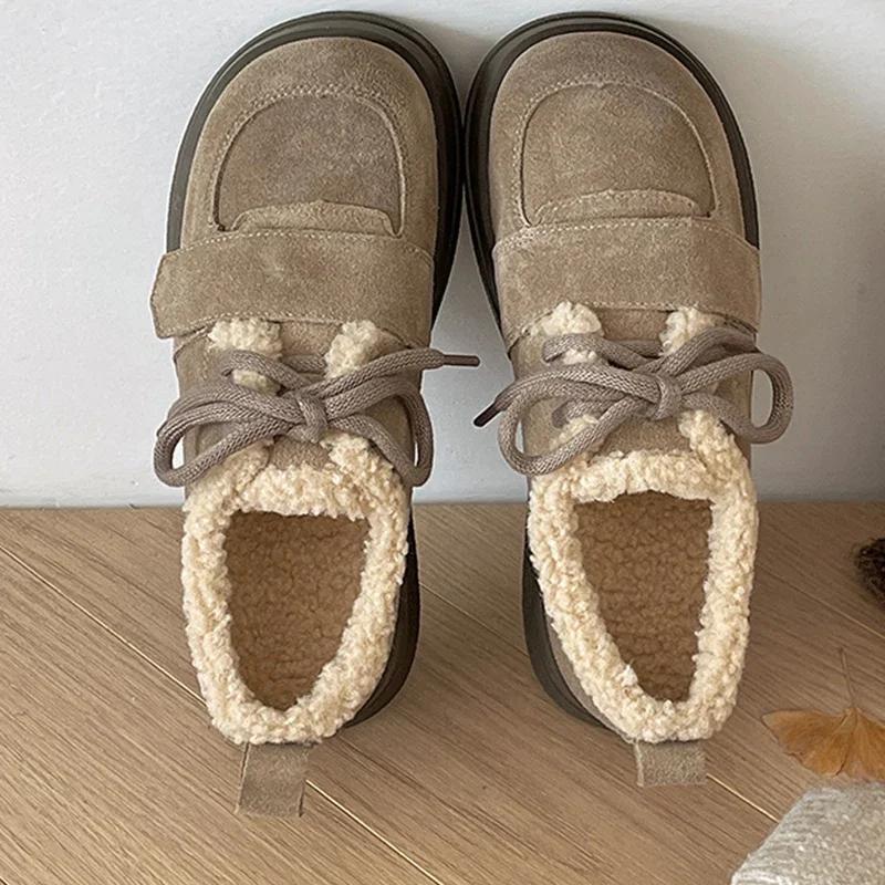 Fur Platform Women Casual Shoes Suede Flats Boots Woman 2025 Trend Winter Fashion Lolita Elegant Cozy New Brand Sneakers Mujer