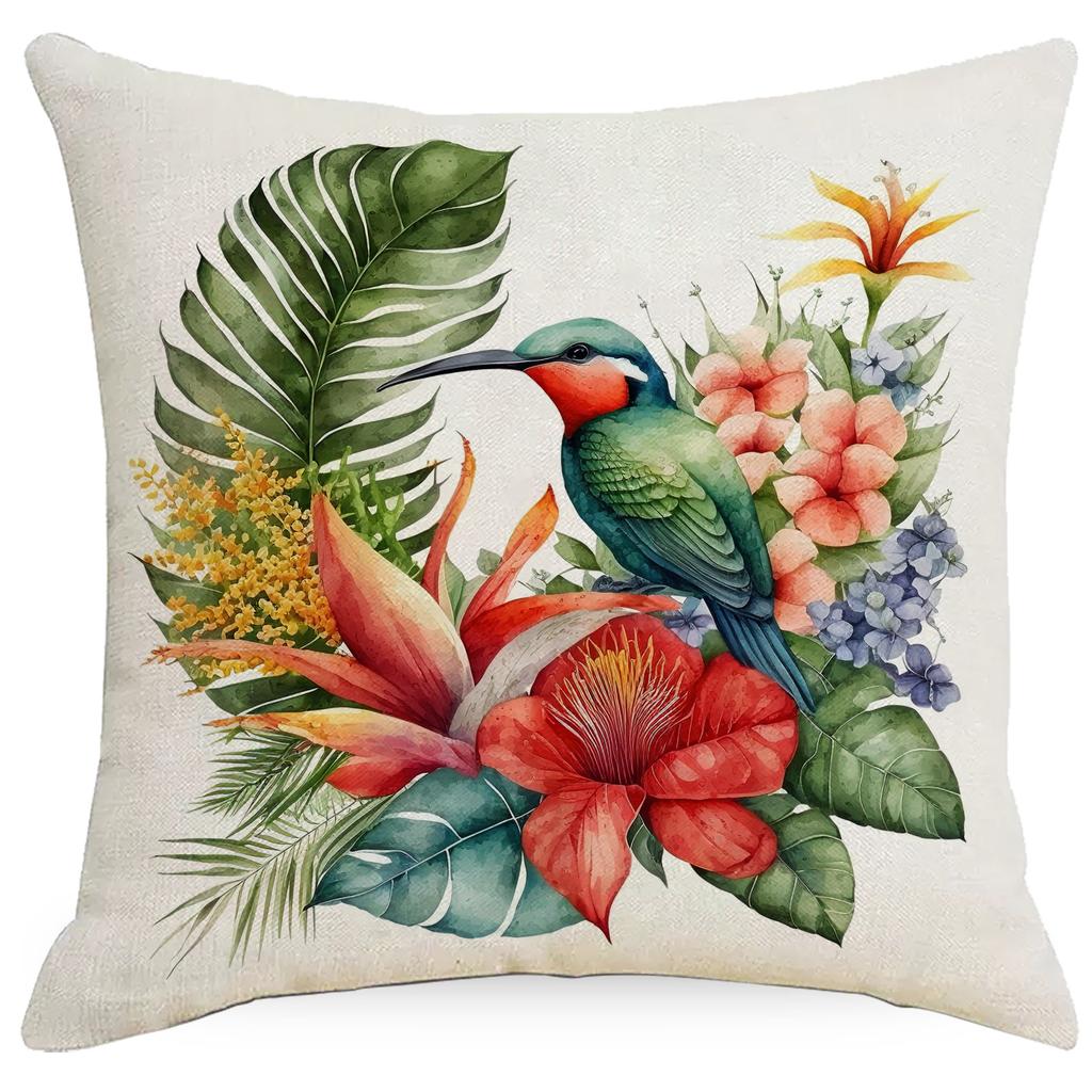 Sommerblumen, Flamingo, Kolibri-Pflanzen-Kissenbezug, Heimsofa-Kissenbezug
