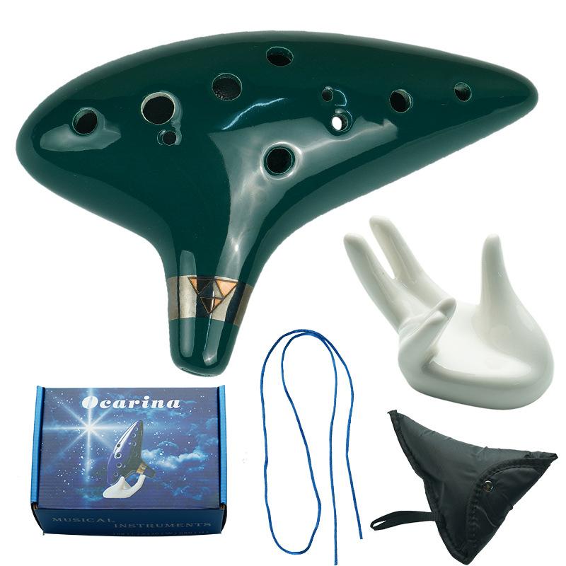 Ocarina,12 Tones Alto C Ceramic Ocarina Musical Instrument with Song Book Neck String Neck Cord Carry Bag