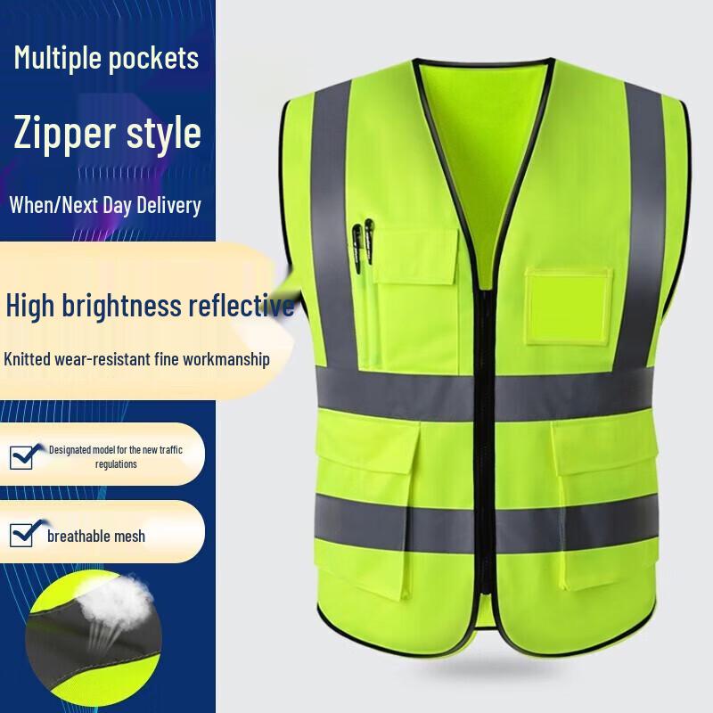 Reflective Safety Vest with Multiple Pockets