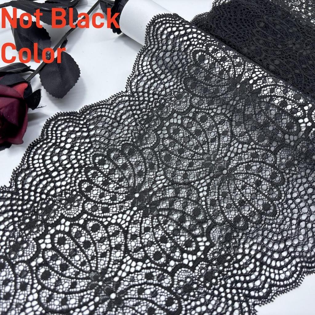 22.5cm Wide Elastic Lace Trim, Scallopped Stretchy Trim Lace for Lingerie, Underwear, Bra, Dress, Garment, Home Decor, Crafting  (Blackish Gray)