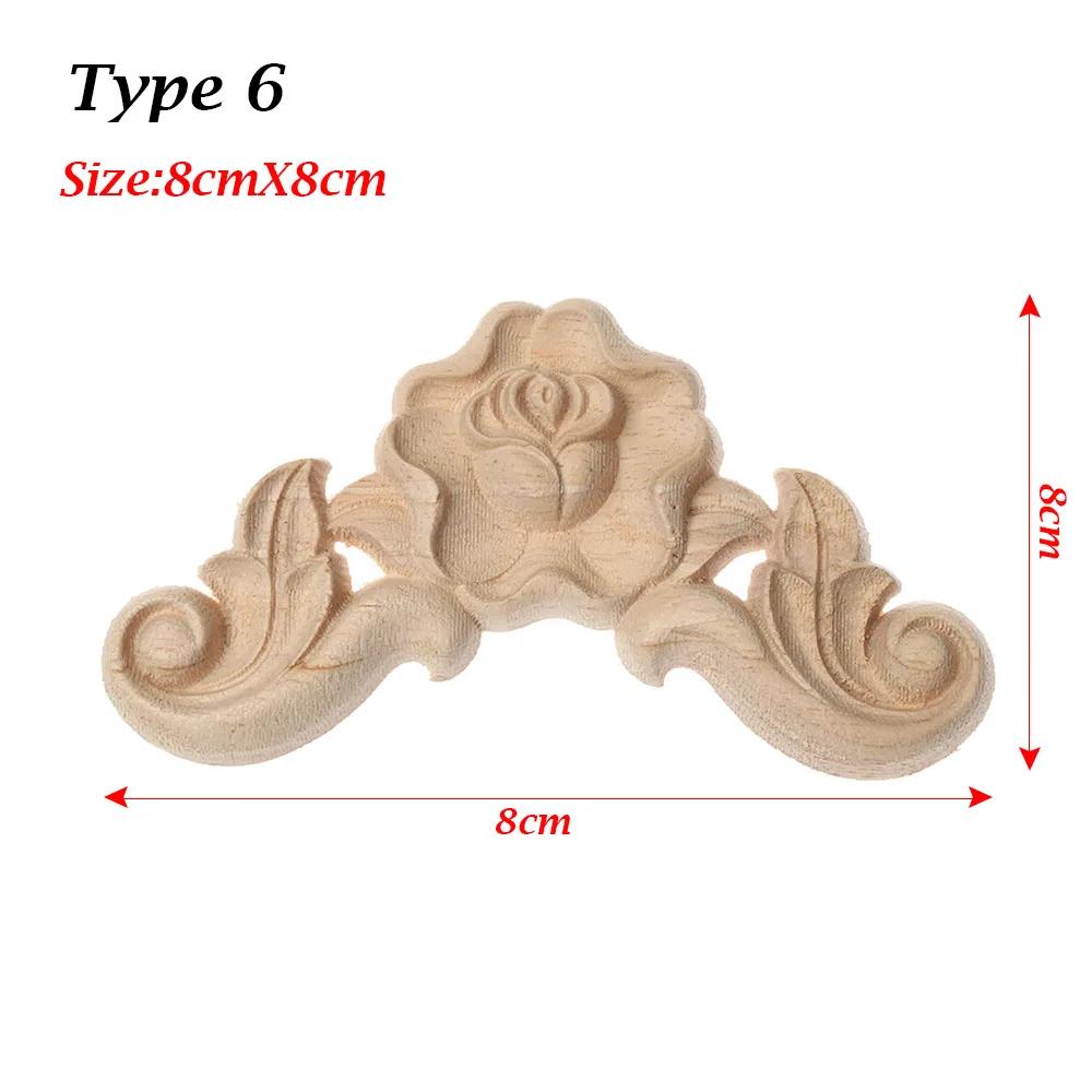 Natural Woodcarving Rose Flower Corner Appliques Wood Floral Carved Furniture Cabinet Door Unpainted Mouldings Decal Decorative
