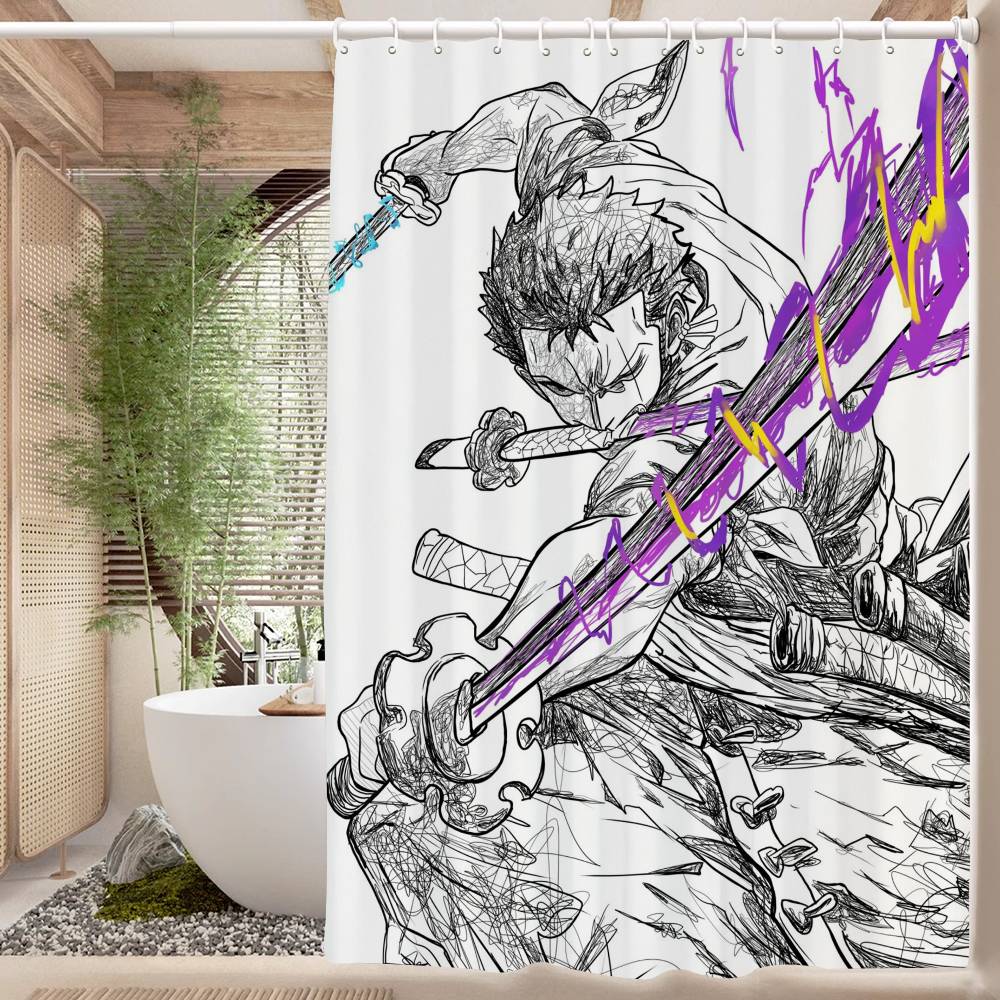 RORONOA ZORO ONE PIECE Anime Modern Simple Shower Curtain Bathroom Decorative Polyster Shower Curtain With Hook