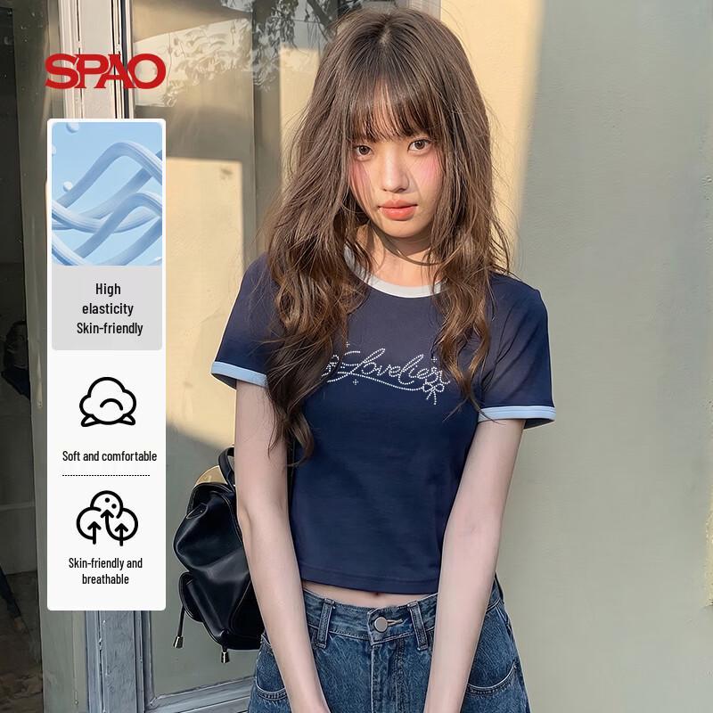 SPAO Women s Slim Fit Letter Print Short Sleeve T-Shirt L