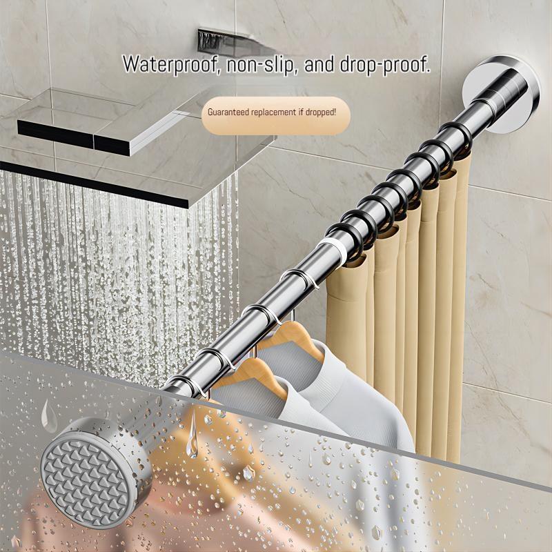 Multifunctional Extendable Rod Adjustable Stainless Steel Curtain Telescopic Pole Household Hanging Rod Bathroom Product 50-80cm