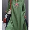 Spring and Autumn Women's Chinese Retro Embroidered Button Up Collar Shirt Skirt Dress