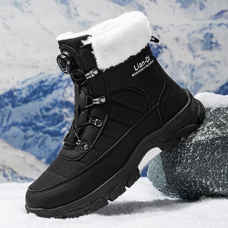 Large Size High-top Mens Cotton Shoes Snow Boots Keep Warm Plush Lining Breathable Waterproof Fabric Non-slip Soles Safe Shoe