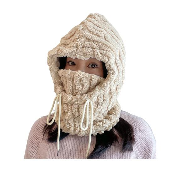 Winter Hat Scarf Combo Fleece Neck Warmer with Ear Protection Knitted Sherpa Hood Windproof Ski Face Covers Stretchy Beanies