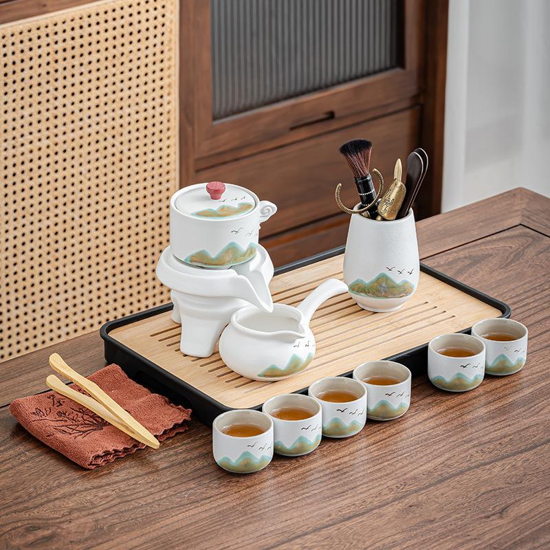 New Chinese Coarse Pottery Qingshan Automatic Tea Set Kuaike Cup, One Pot of Six Cups, Practical Gifts for Business Activities