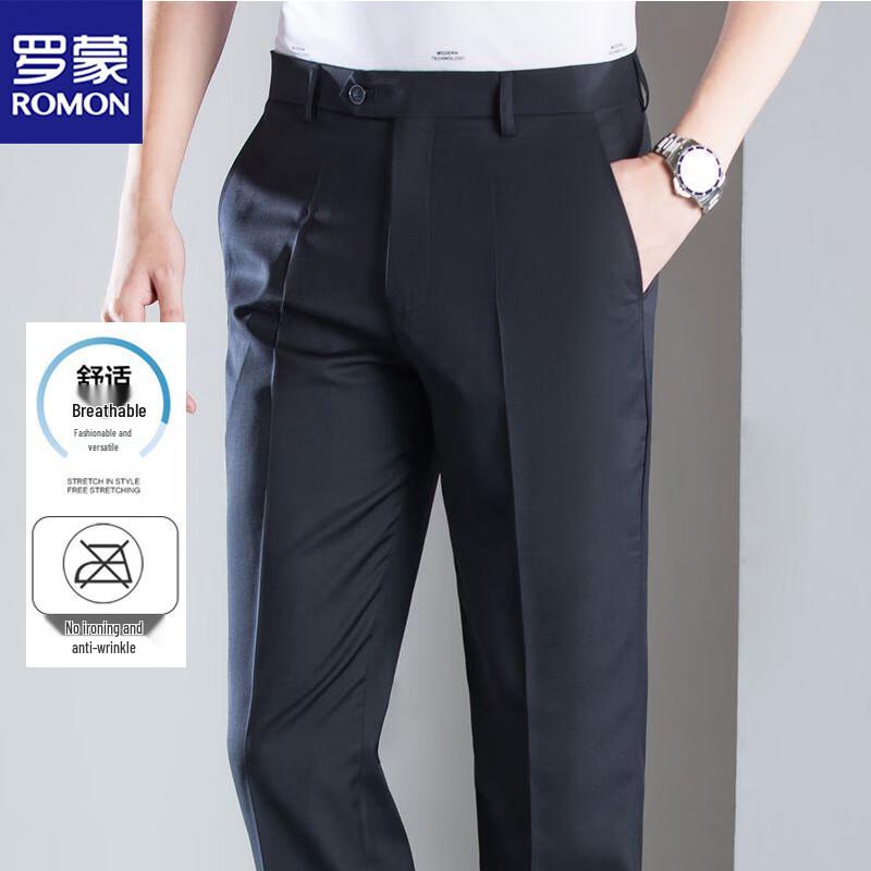 

Luomeng Men s Wrinkle-Free Business Casual Straight-Leg Pants LM71J201 35