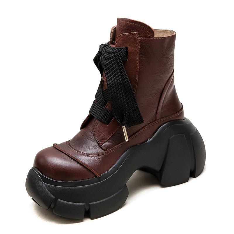 Fashion GKTINOO Retro Thick Soled Short Boots 2025 Autumn Winter New Genuine Leather Round Toe Solid Color Versatile Platform Shoes