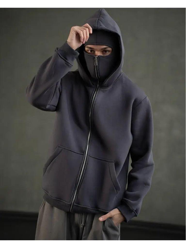 Unisex USDT Outdoor Kapuzenstrickjacke - Einfarbig, Doppelte Kapuze, Lockerer Schnitt für Frühling/Herbst