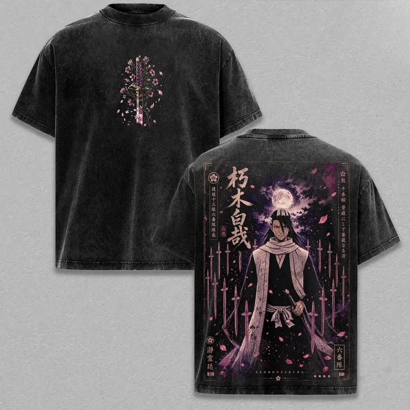 BLEACH Yamamoto Genryuusai Shigekuni Printed Tee Men Women Washed T-shirts Cotton T Shirt Short Sleeve Clothing Harajuku Tshirt