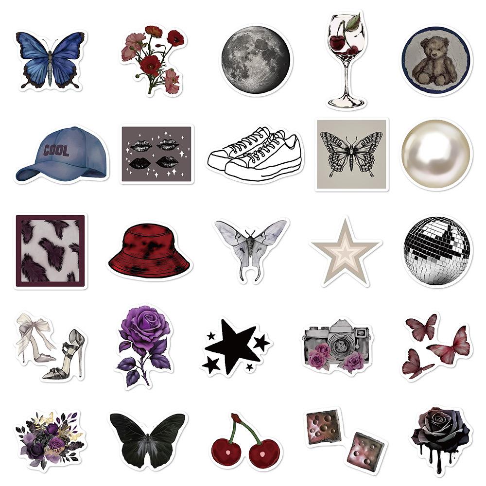 50pcs Downtown Y2K Girls Black Purple Aesthetics Graffiti Stickers DIY hone Guitar Laptop Suitcase Waterproof Sticker Kids Toys