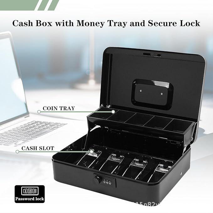 Secure Cash Storage Box/Heavy-Duty Steel Cash Safe with Combination Lock - Fire-Resistant Money Storage Box &Valuables Organizer