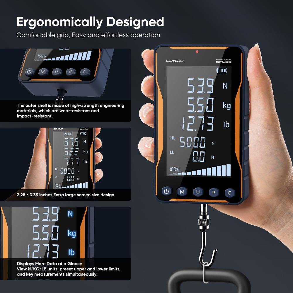 500N Digital Force Gauge HD Large Screen Portable Push Pull Force Gauge 500N/50kg/110lbf Dynamometer 0.1N/ 0.01kg/ 0.01lb