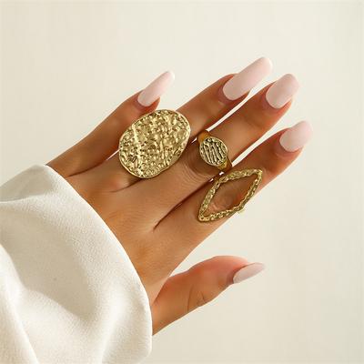 Set di anelli aperti geometrici vintage in metallo color oro per donna, accessori per gioielli punk.