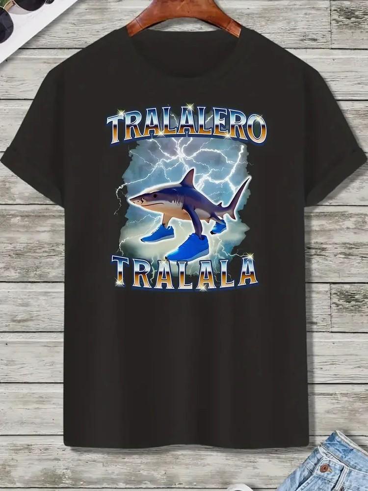 

Tralalero Men039;s Funny Shark Graphic T-Shirt | Black Casual Short Sleeve Round Ne Unisex T-Shirt XL
