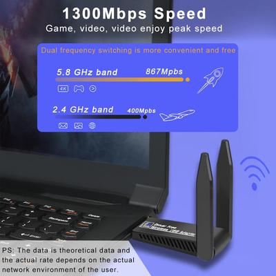 Adattatore WiFi USB 3.0 da 1300 Mbps Driver gratuito Ricevitore dongle Wi-Fi dual-band da 2,4 GHz/5 GHz 80211ax/ac/a/b/g/n Scheda di rete wireless WIFi 5 per PC portatile