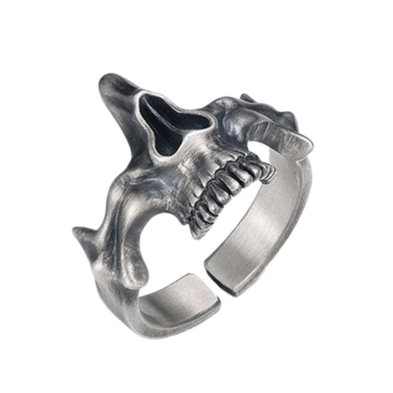 Retro Silver Black Skull Rings Sophisticated Silver Black Skull Rings Vintage Cool Punk Gothic Rings Jewelry