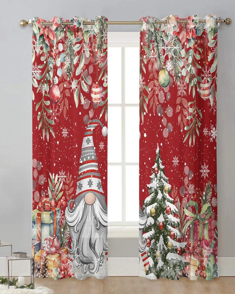 Christmas Snowflake Gnome Eucalyptus Red Sheer Curtains Bedroom Decoration Window Curtain Kitchen Tulle Voile Curtains