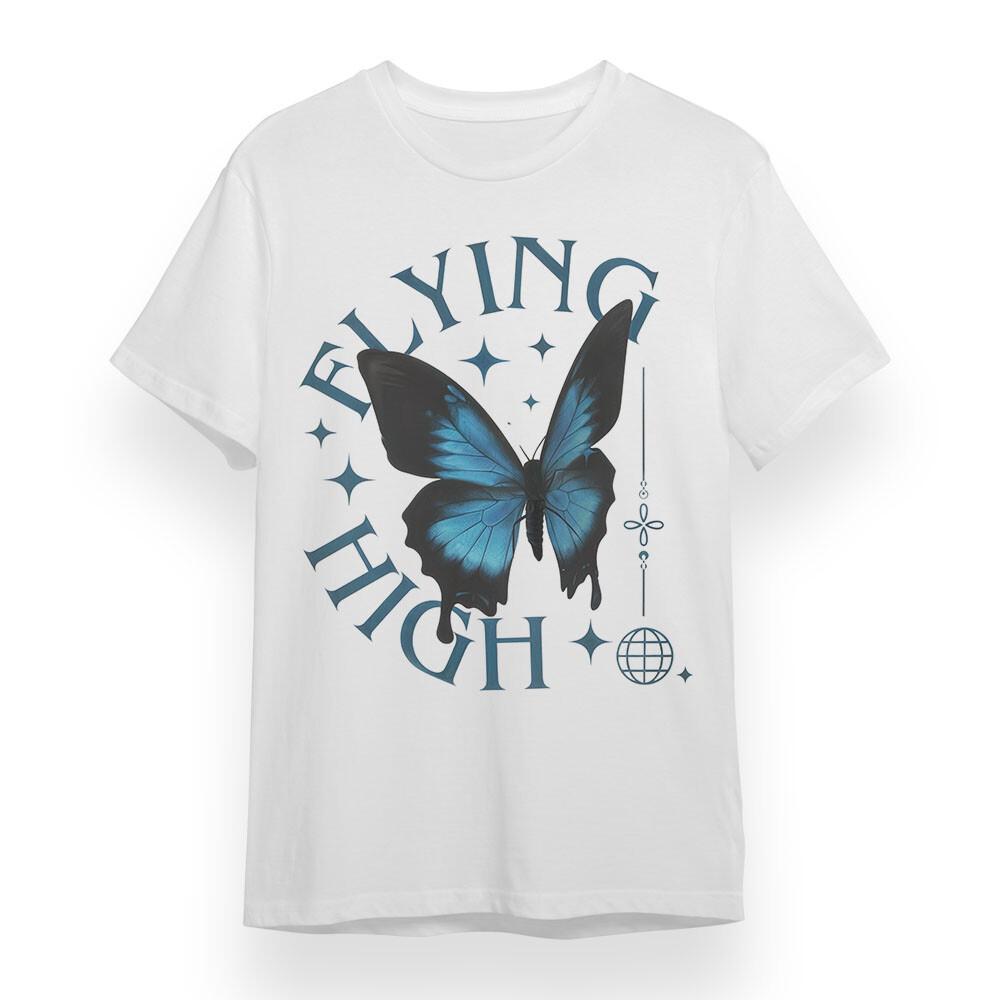 

Women s Oversize T-shirt With Flying High Graphic Unisex White 100% Cotton Tee S