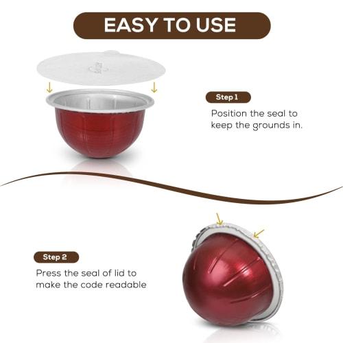 RECAPS Aluminum Foil Coffee Pod Lid Seals, Reusable Coffee Filters, Compatible with Vertuoline Vertuo, 100 Filters (62mm), Refillable