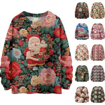 Women's Fashion Casual Long Sleeve Christmas Printed Round Neck Knitted Top