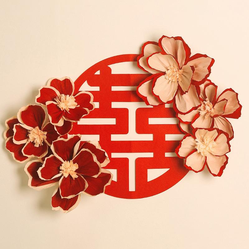 Red Traditional Wedding Wall Stickers Chinese Wedding Wall Decoration Decal Party Supplies Bow Decorative Door Stickers Gifts