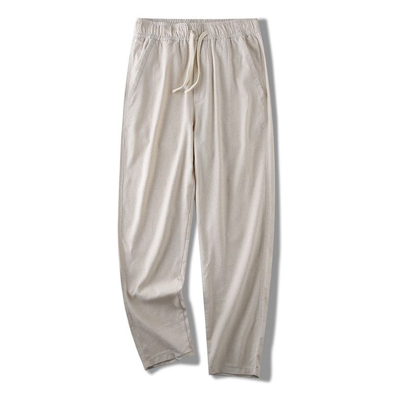 Summer Thin Straight-leg Export Men s Clothing Linen Pants Flaxen M