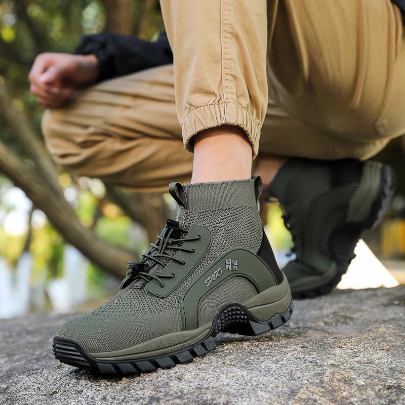 High-top Hiking Shoes Knitted Mesh Outdoor Sneakers Climbing Sports Shoes Breathable Anti-slip Trainers for Fishing Trekking Walking