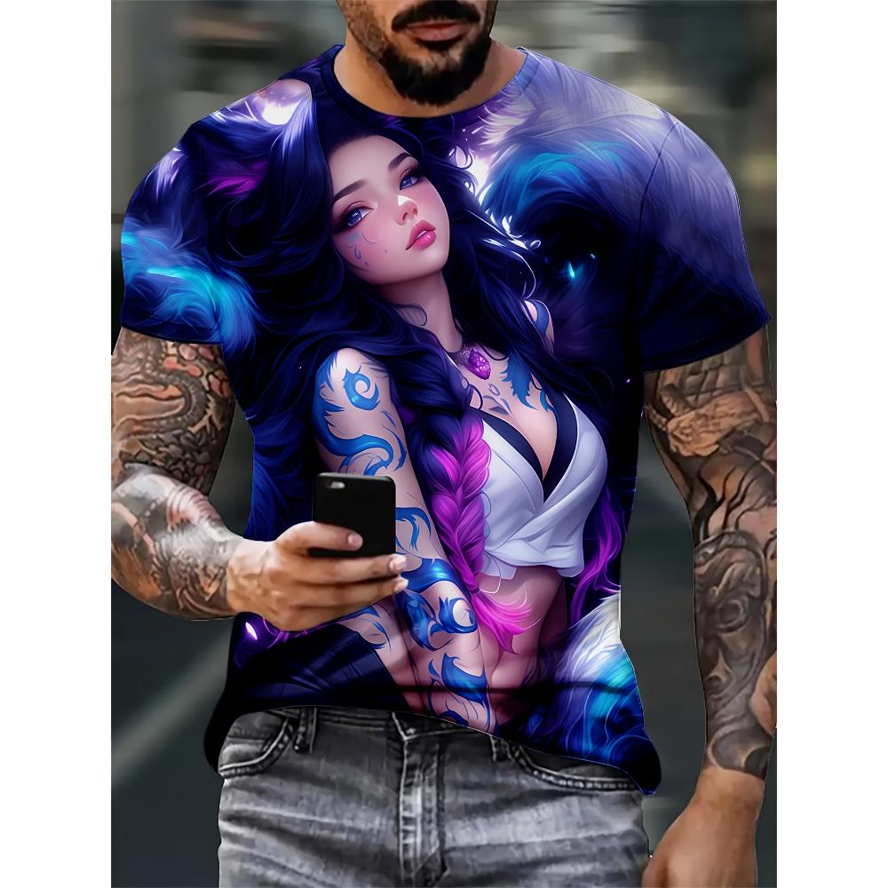 Men's Printed Anime T-Shirt - Comic Style Short Sleeve Round Neck T-Shirt for Casual Wear and Gifts (Durable for All Seasons)