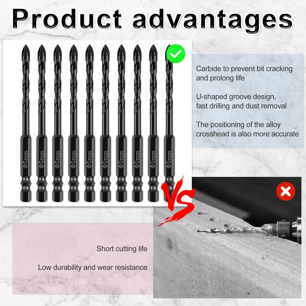 5/6/8mm Cross Hex Drill Bit Cross Hexagon Concrete Drill Bit Set for Concrete Porcelain Tile Glass Metal Wood Hole Saw Triangle