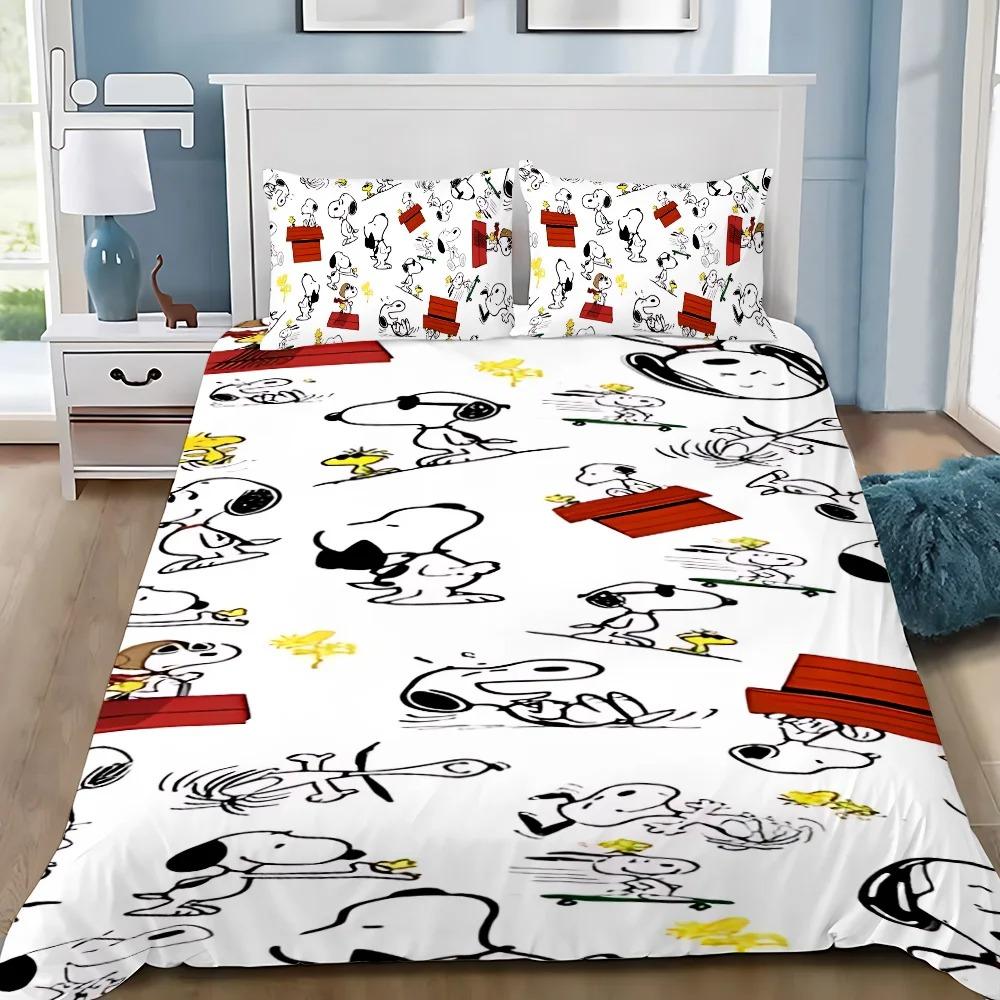 Duvet Cover Pillowcase Bedding Set Cute Funny S-Snoopys Adult Boy Girl Bedroom Decoration Children Gift Single Double Large Size