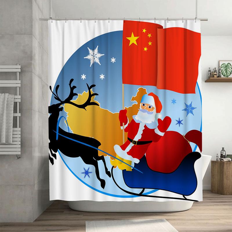 

TU Christmas Shower Curtain Santa Claus Reindeer Festive Holiday Bathroom Decor Set Waterproof Xmas Home Decor Gift Premium Qual 90x180cm35x71in