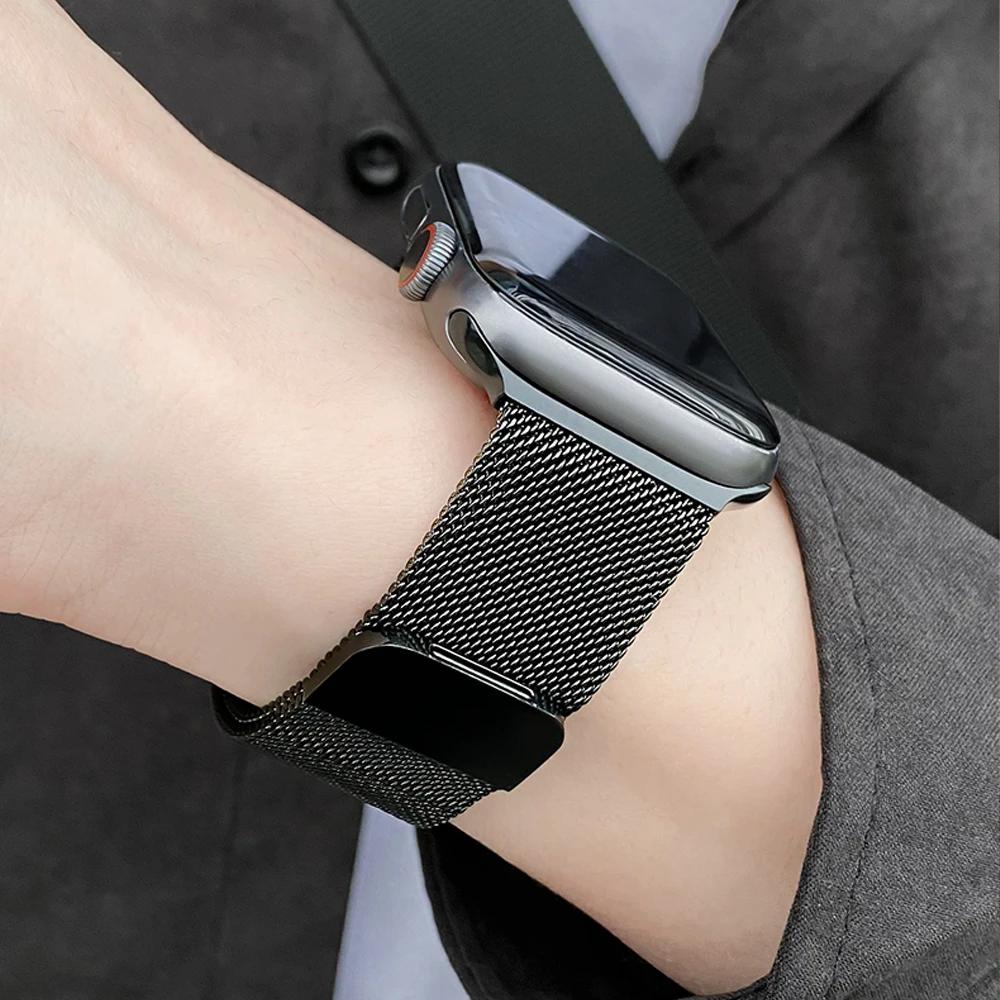 Milanesiskt armband för Apple Watch Band Strap 42mm 38mm 44mm 40mm Länkarmband i rostfritt stål Armbandsur för Iwatch 5/4/3/2/1 49mm 41mm